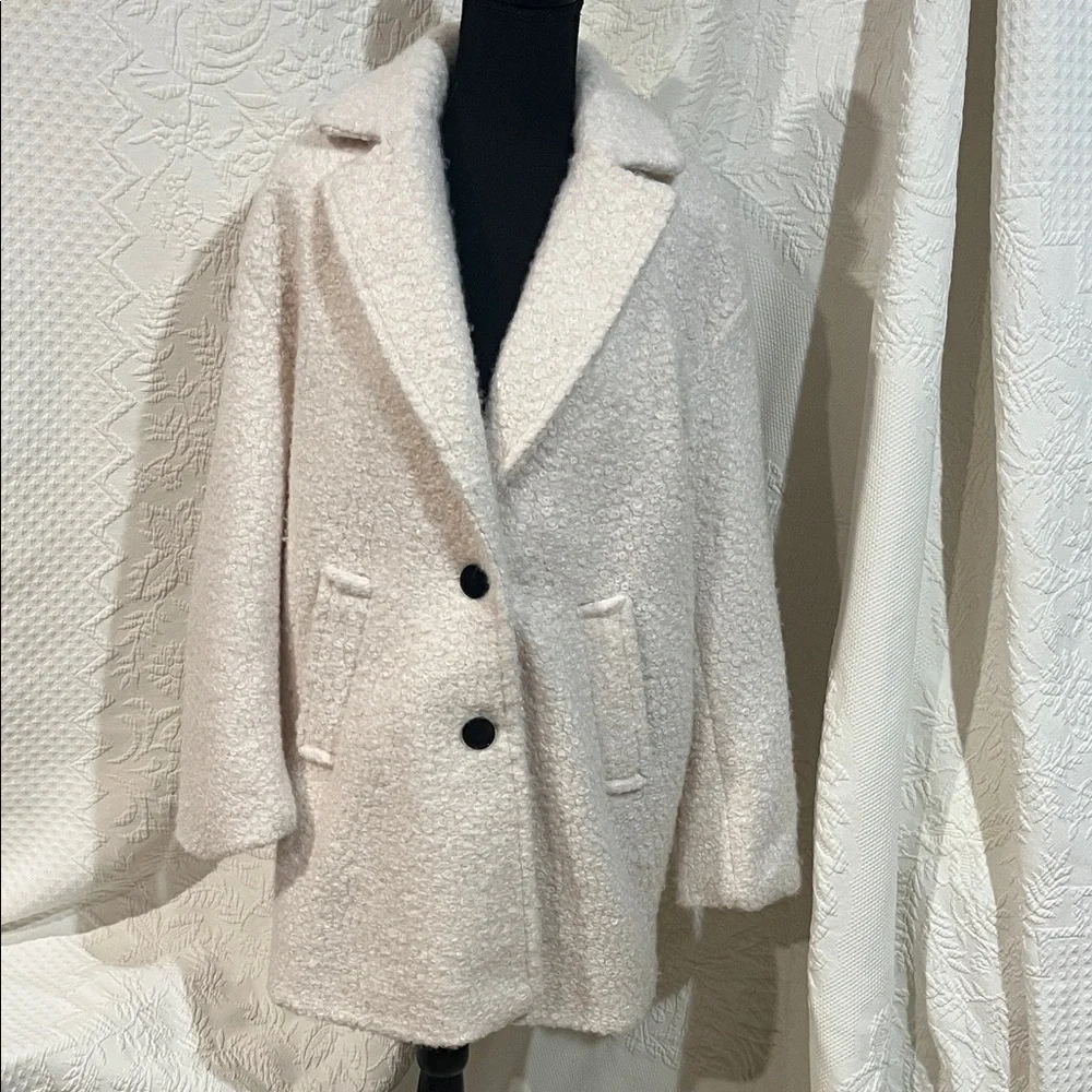 Bershka boucle coat in ecru, size medium
